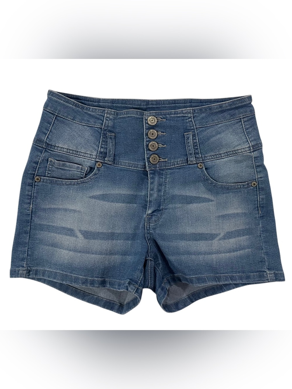 Wax Jean High-Rise Distressed Blue Denim Shorts